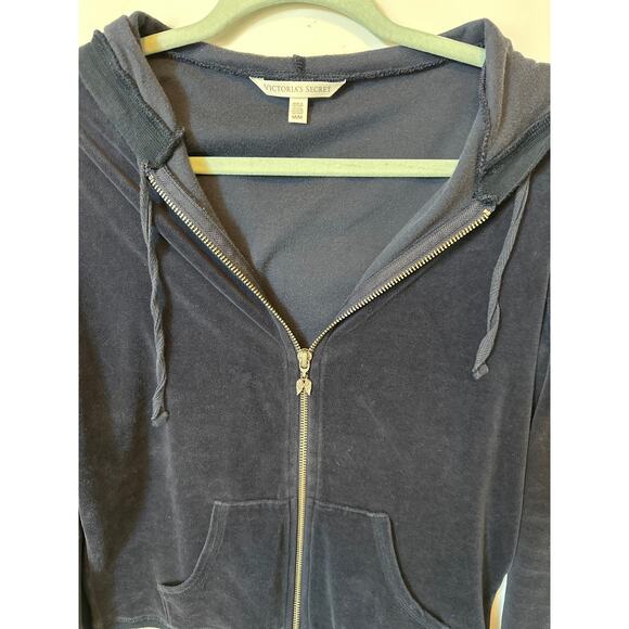 Victoria’s Secret Velour Full-Zip Hoodie Blue Size M Retro Y2K Velvet Sporty - Picture 3 of 12